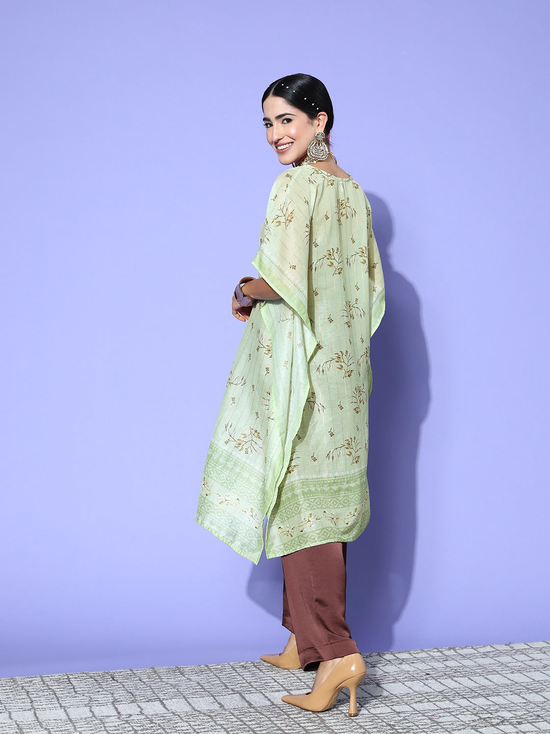 Women's Green Floral Kaftan Kurta