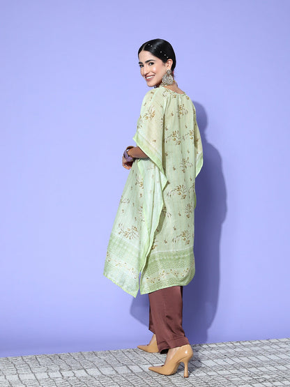 Women's Green Floral Kaftan Kurta