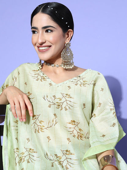 Women's Green Floral Kaftan Kurta
