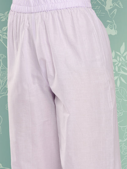 Women's Lavender Solid Straight Kurta Trouser And Dupatta Set