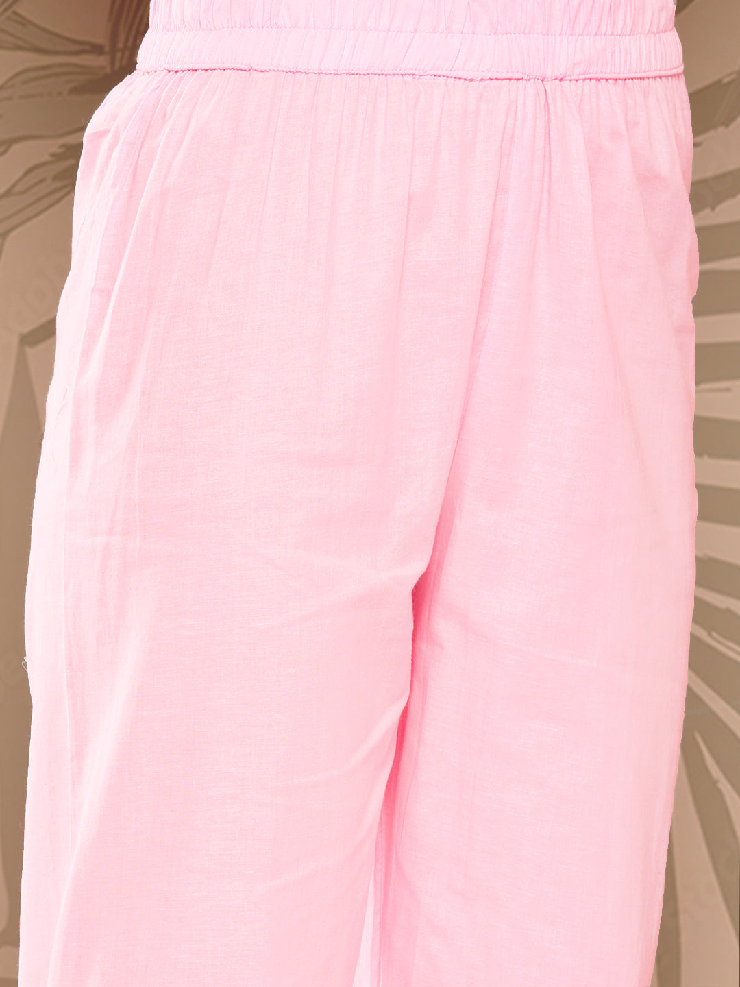 Women's Pink Solid Straight Kurta Trouser And Dupatta Set