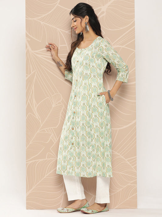 Women's White Ethnic Motifs A-Line Kurta