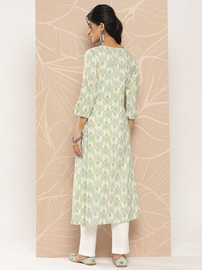 Women's White Ethnic Motifs A-Line Kurta
