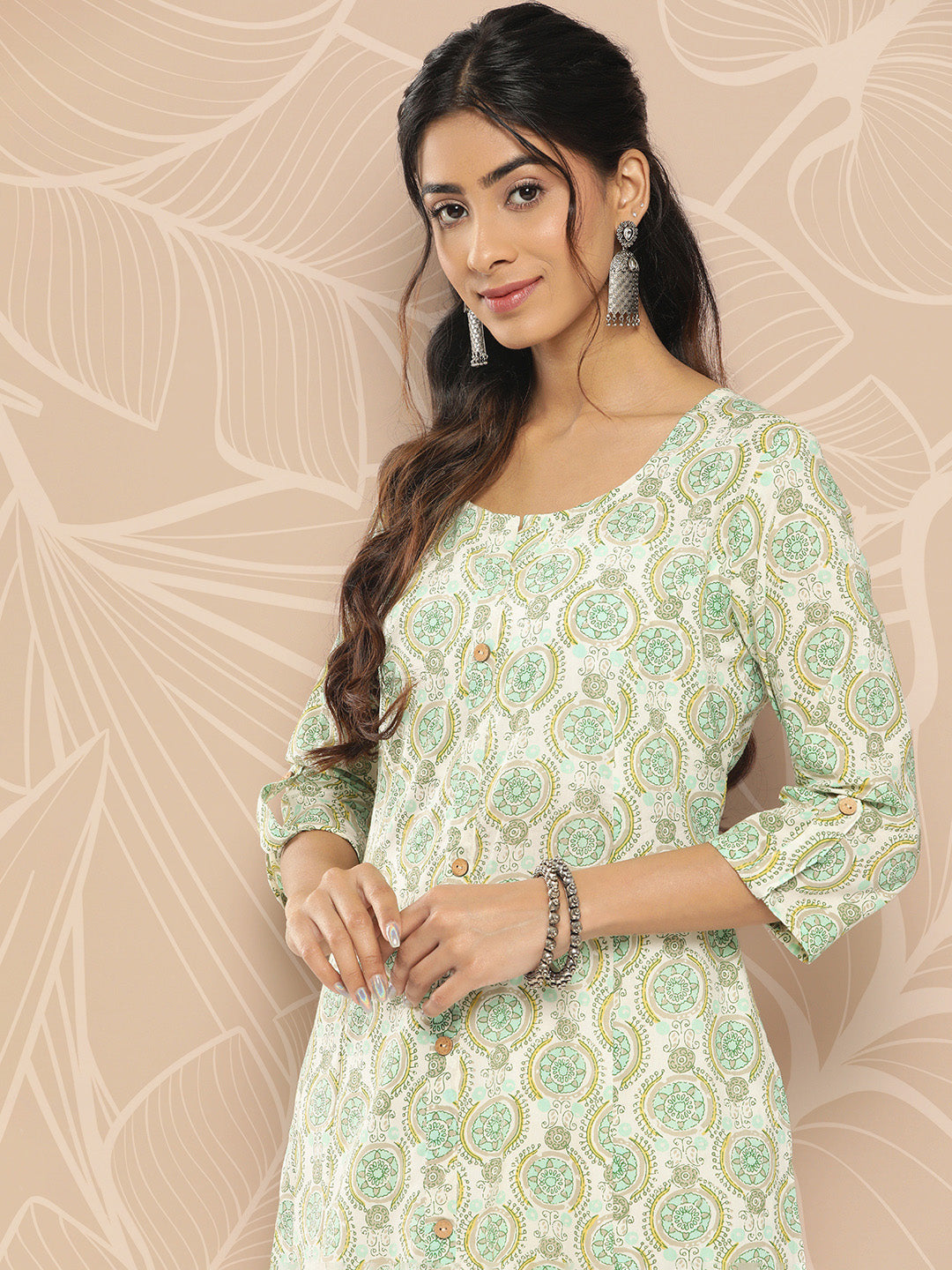 Women's White Ethnic Motifs A-Line Kurta