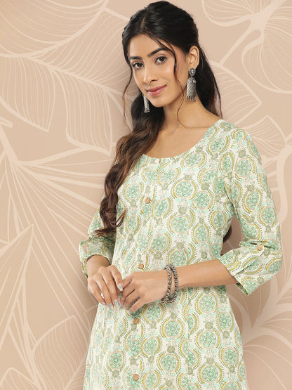 Women's White Ethnic Motifs A-Line Kurta
