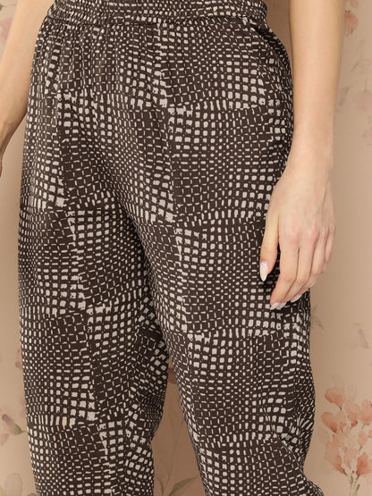 Women's Brown Ethnic Motifs Straight Kurta Trouser And Dupatta Set