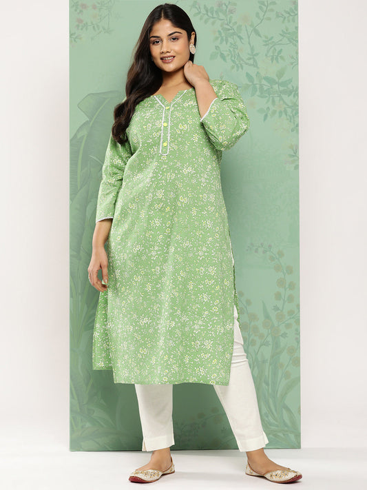 Women's Green Floral Straight Kurta