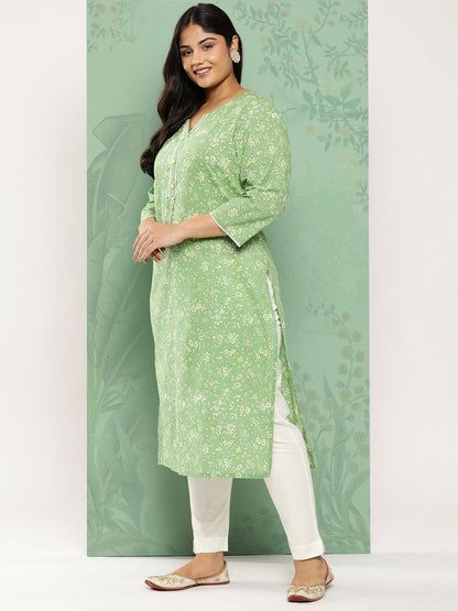 Women's Green Floral Straight Kurta