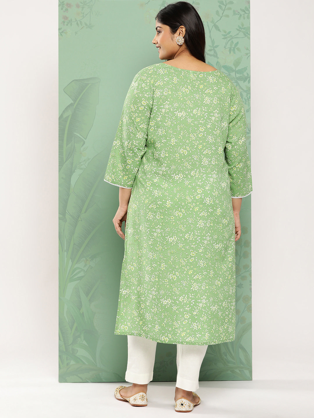 Women's Green Floral Straight Kurta