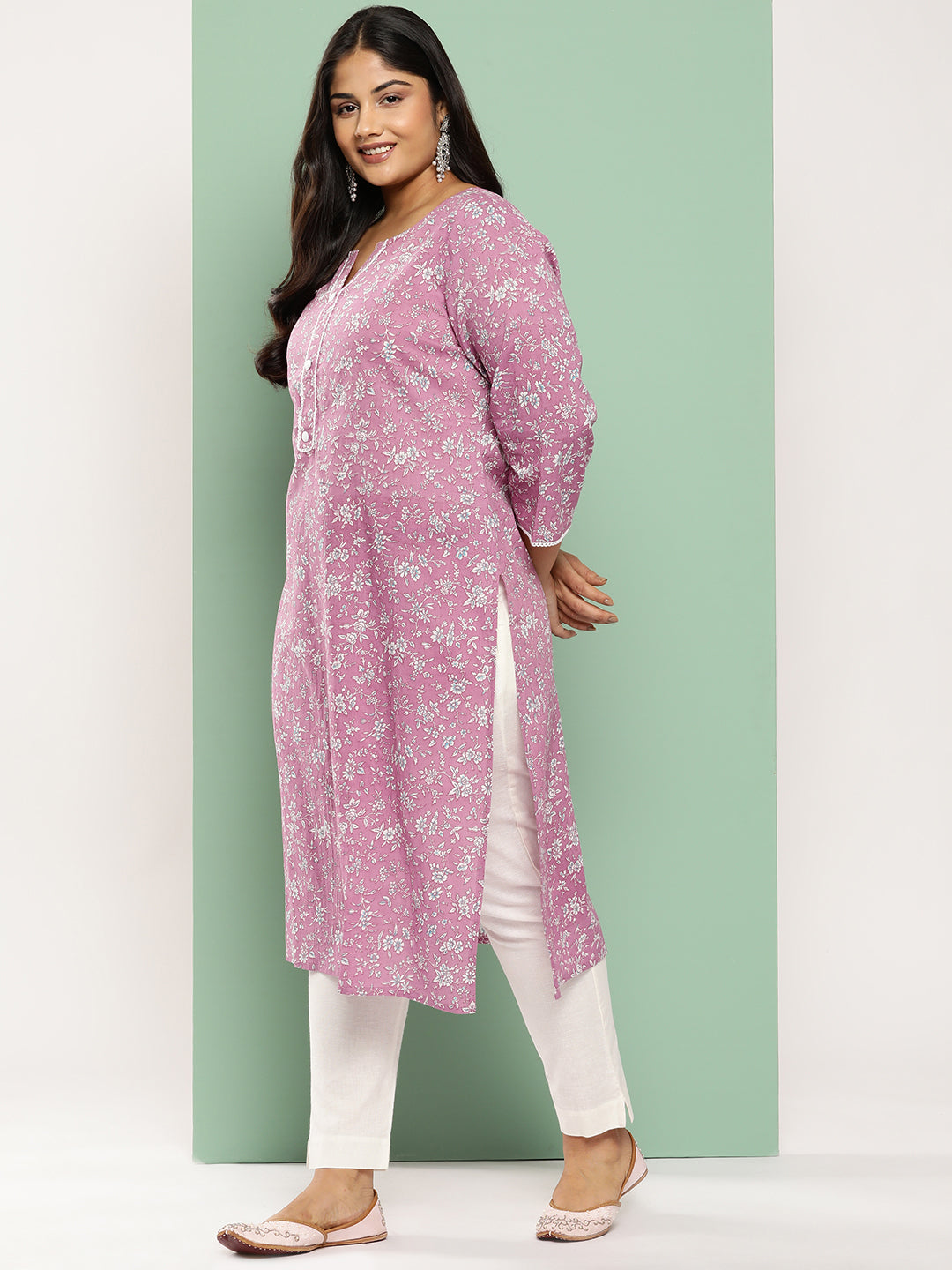Women's Mauve Floral Straight Kurta