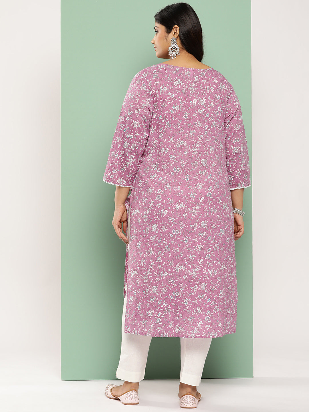 Women's Mauve Floral Straight Kurta