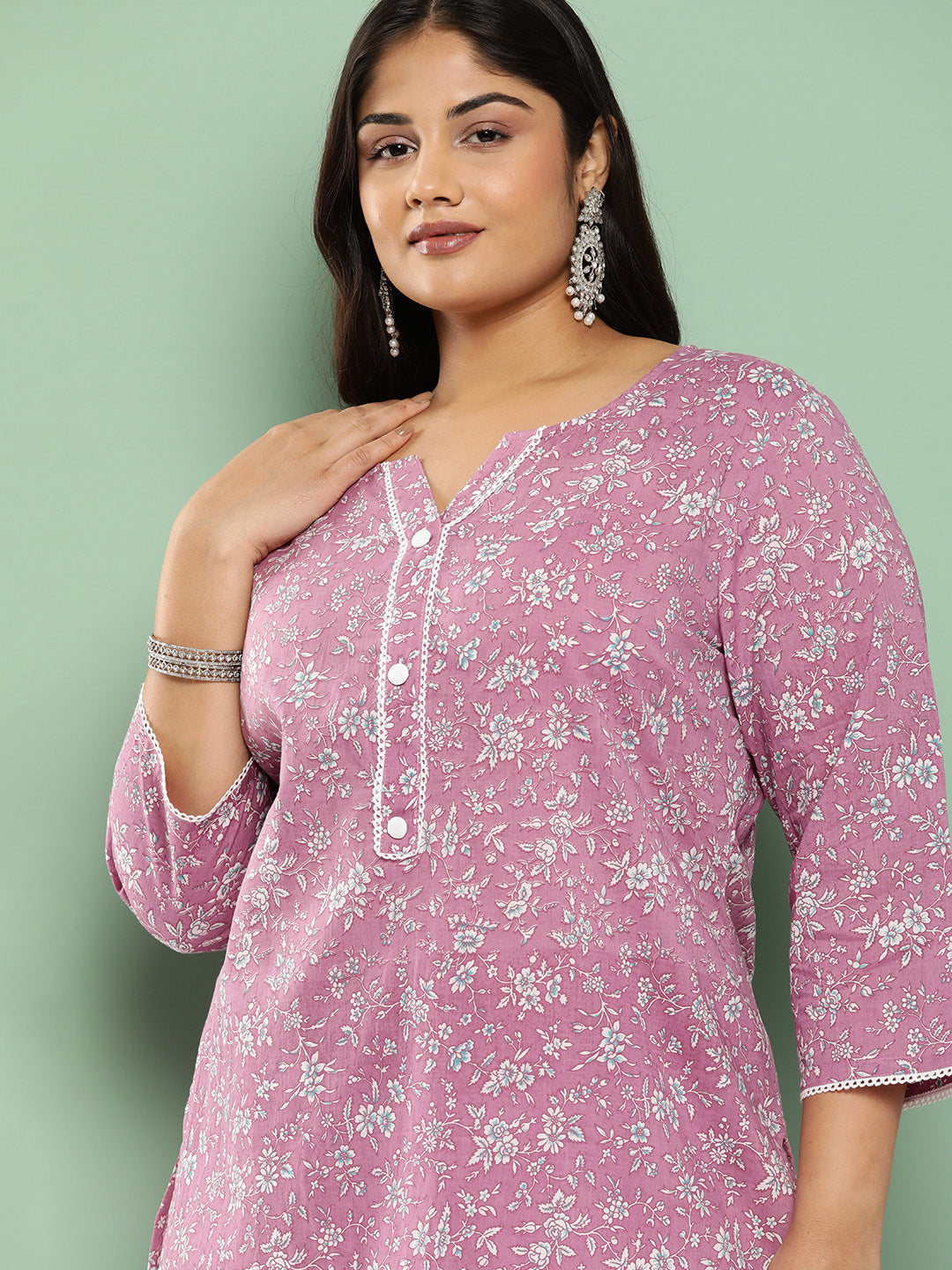 Women's Mauve Floral Straight Kurta