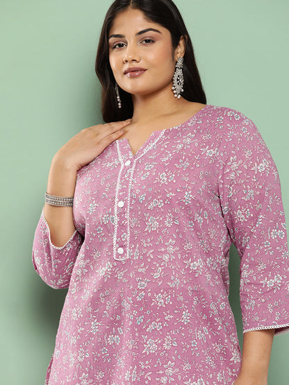 Women's Mauve Floral Straight Kurta