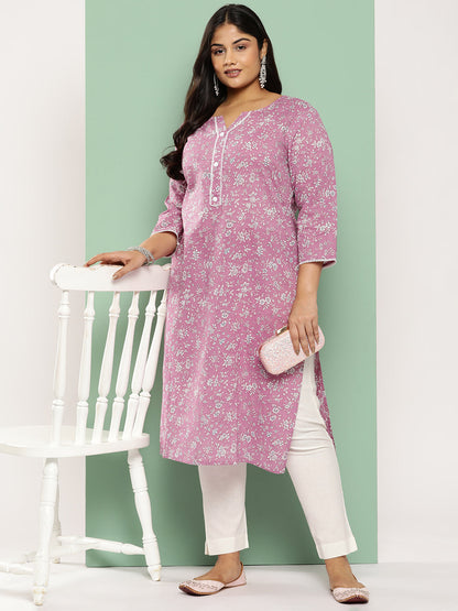 Women's Mauve Floral Straight Kurta