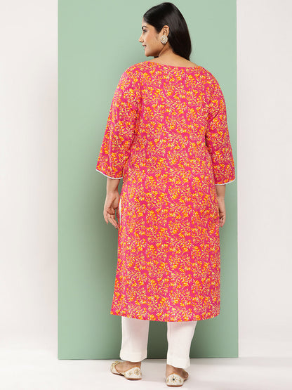 Women's Pink Floral Straight Kurta