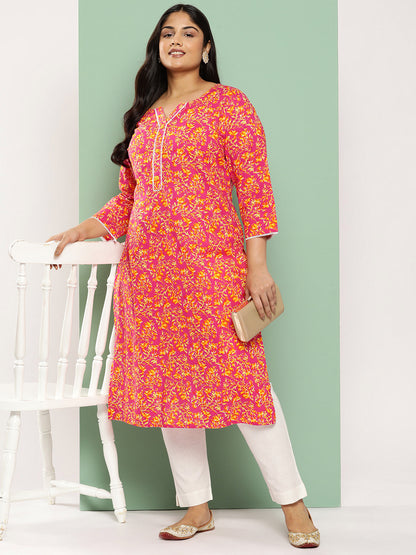 Women's Pink Floral Straight Kurta