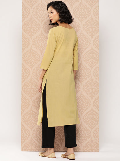 Women's Beige Floral Straight Kurta