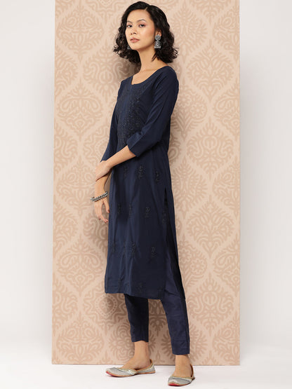 Women's Blue Floral Straight Kurta