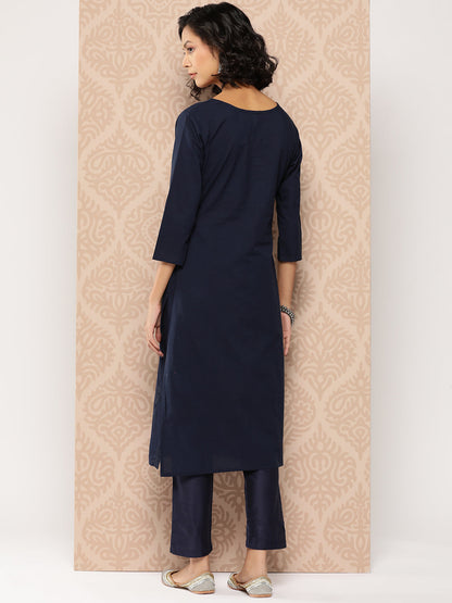 Women's Blue Floral Straight Kurta