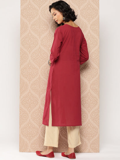 Women's Burgundy Floral Straight Kurta