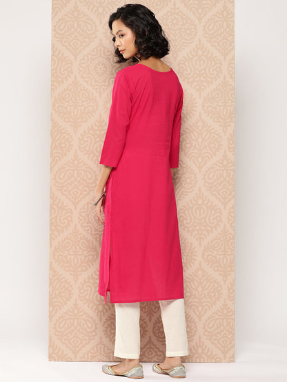 Women's Pink Floral Straight Kurta