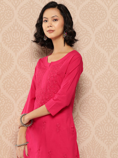 Women's Pink Floral Straight Kurta