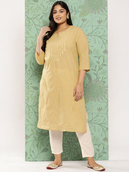 Women's Beige Floral Straight Kurta