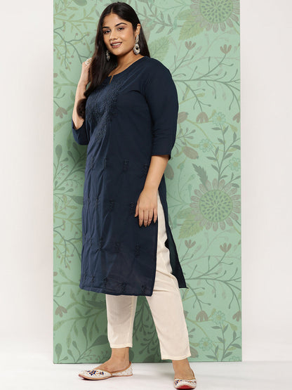 Women's Blue Floral Straight Kurta