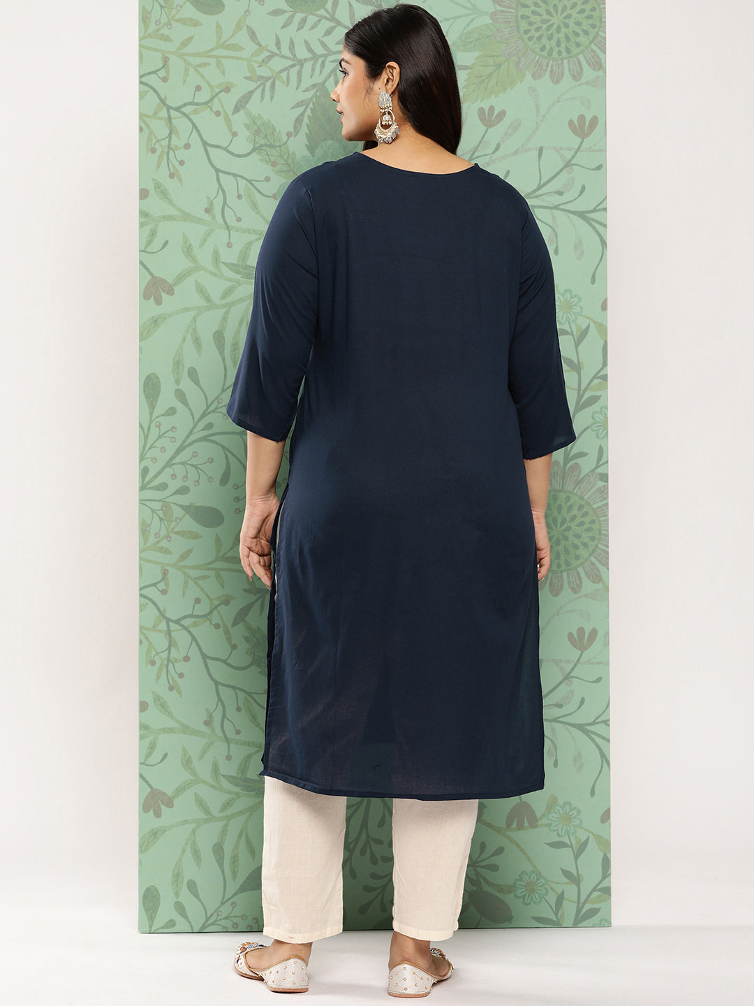 Women's Blue Floral Straight Kurta