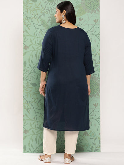 Women's Blue Floral Straight Kurta