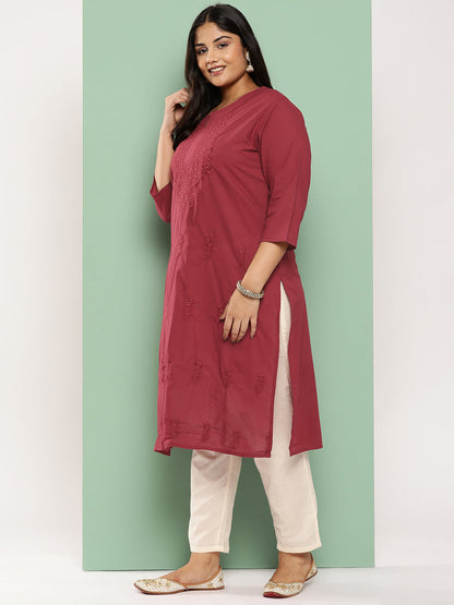 Women's Burgundy Floral Straight Kurta