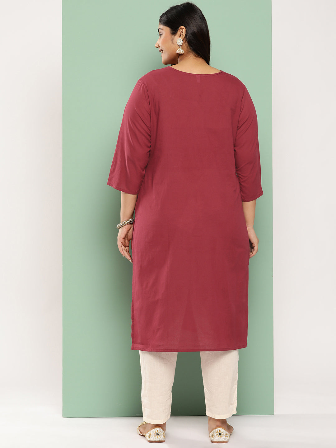 Women's Burgundy Floral Straight Kurta
