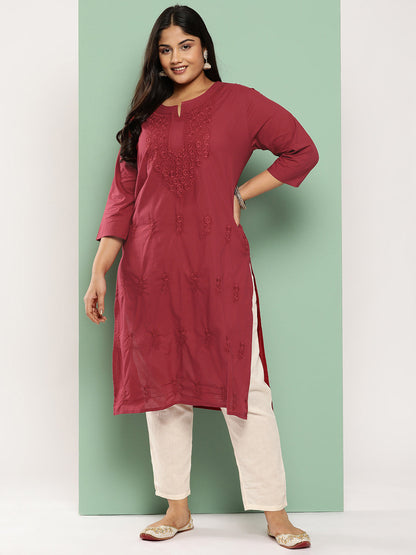 Women's Burgundy Floral Straight Kurta