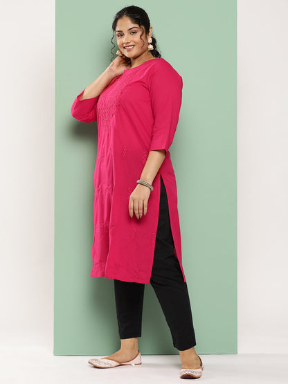 Women's Pink Floral Straight Kurta