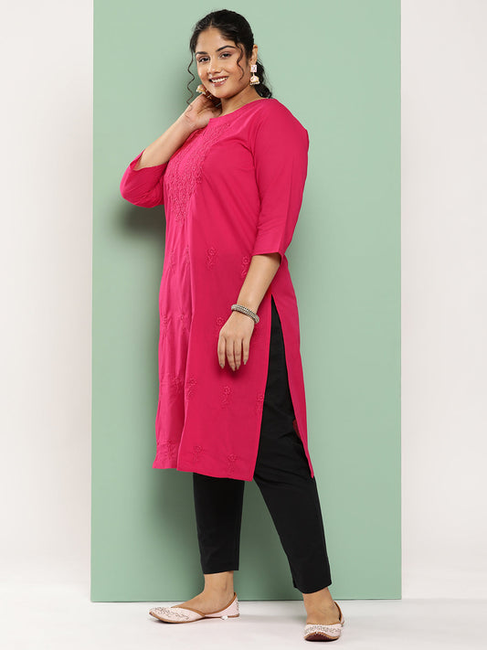 Women's Pink Floral Straight Kurta