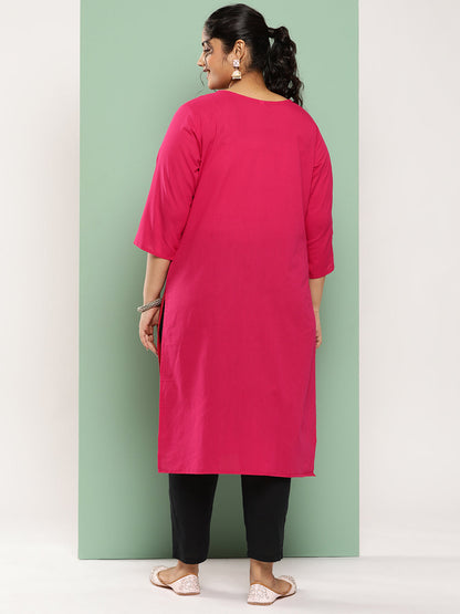 Women's Pink Floral Straight Kurta