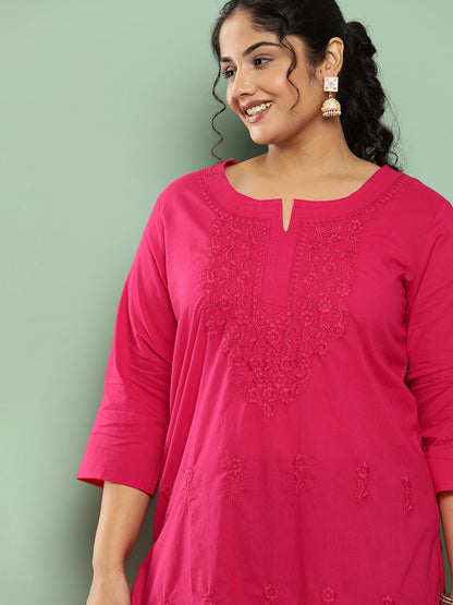 Women's Pink Floral Straight Kurta