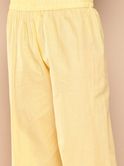 Women's Yellow Solid Straight Kurta Trouser And Dupatta Set