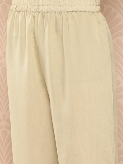 Women's Olive Green Solid Straight Kurta Trouser And Dupatta Set