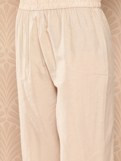 Women's Beige Solid Straight Kurta Trouser And Dupatta Set