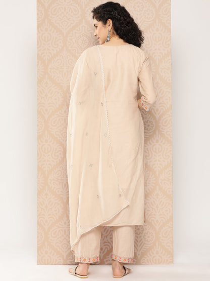 Women's Pink Solid Straight Kurta Trouser And Dupatta Set