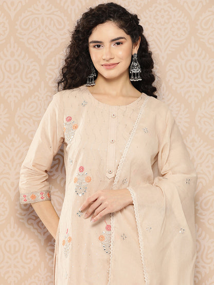 Women's Pink Solid Straight Kurta Trouser And Dupatta Set