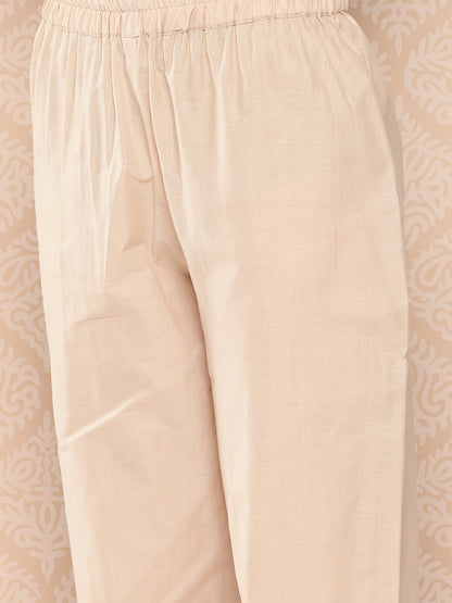 Women's Pink Solid Straight Kurta Trouser And Dupatta Set