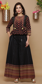 Women's Cambric Printed Peplum Crop-Top With Palazzo