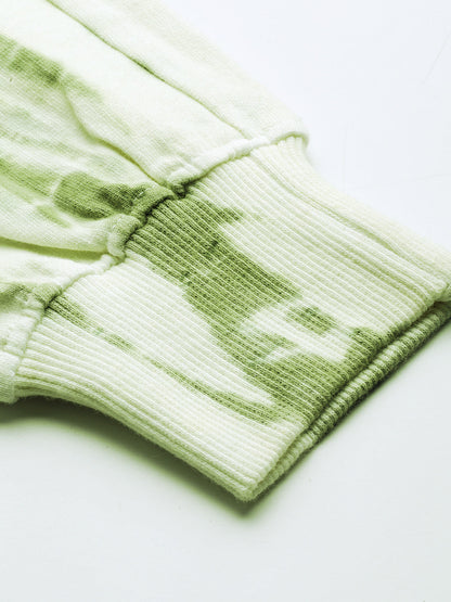 Women's White Green lighting Tie Dye Sweatshirt With Joggers