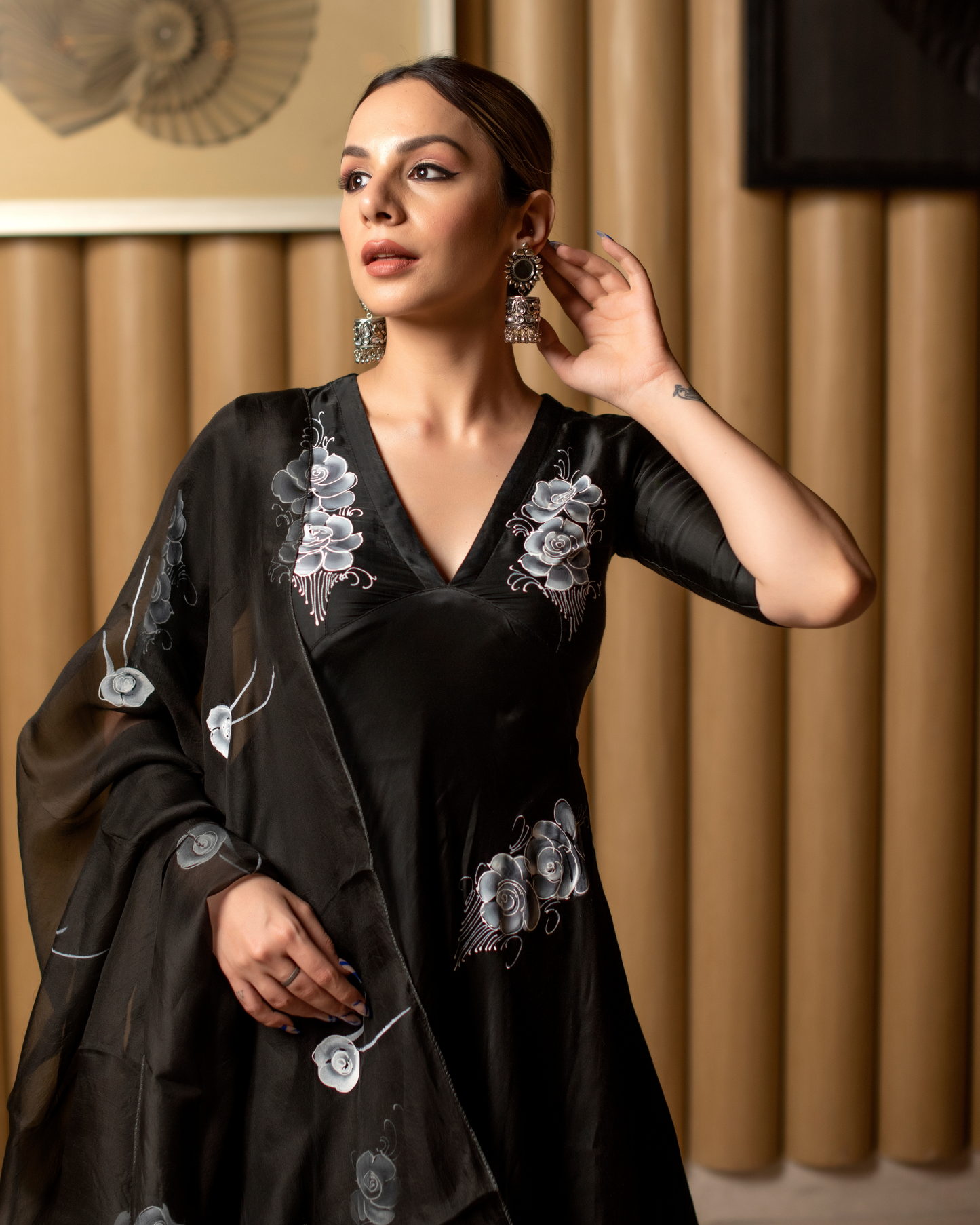 Women's Leather Black Handpainted Suit Set