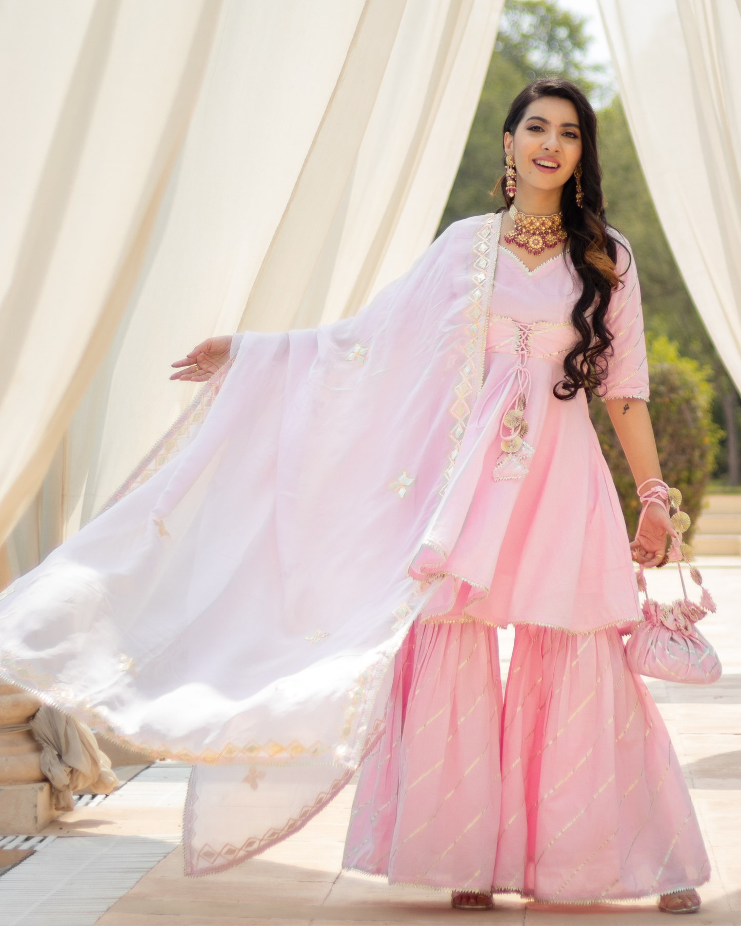 Women's Pink Rhythm Gota Sharara Set