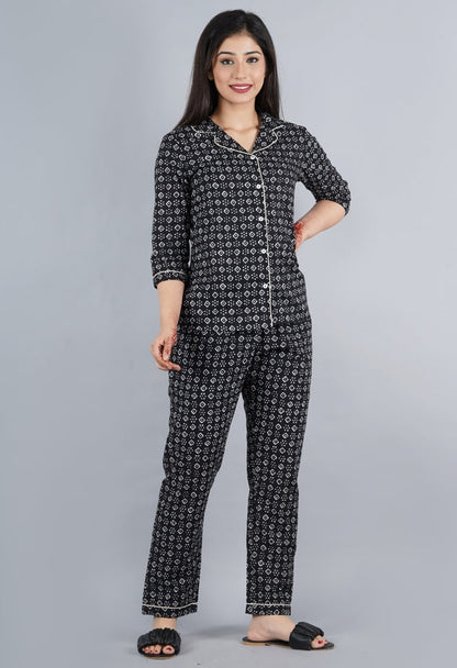 Women's Black Abstract Shirt Kurta Pyjama Set