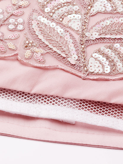 Women 's Pink Net Multi Sequins with heavy Zarkan embroidery Ready to Wear Lehenga choli & Dupatta