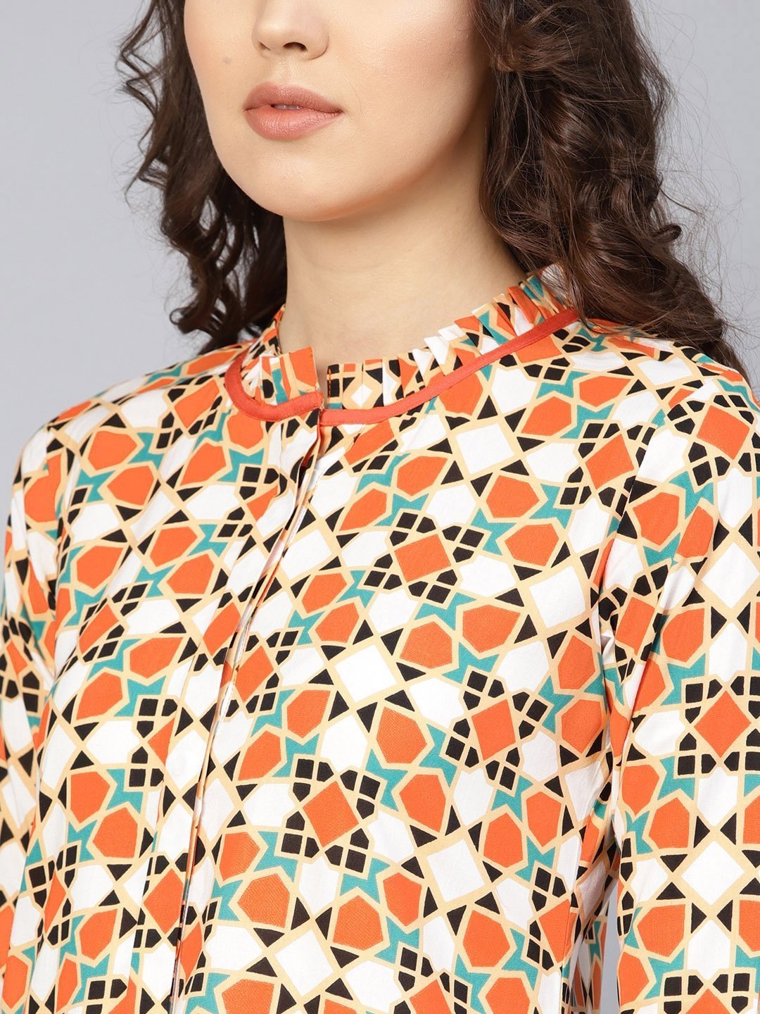 Women's Orange & White Printed Dress